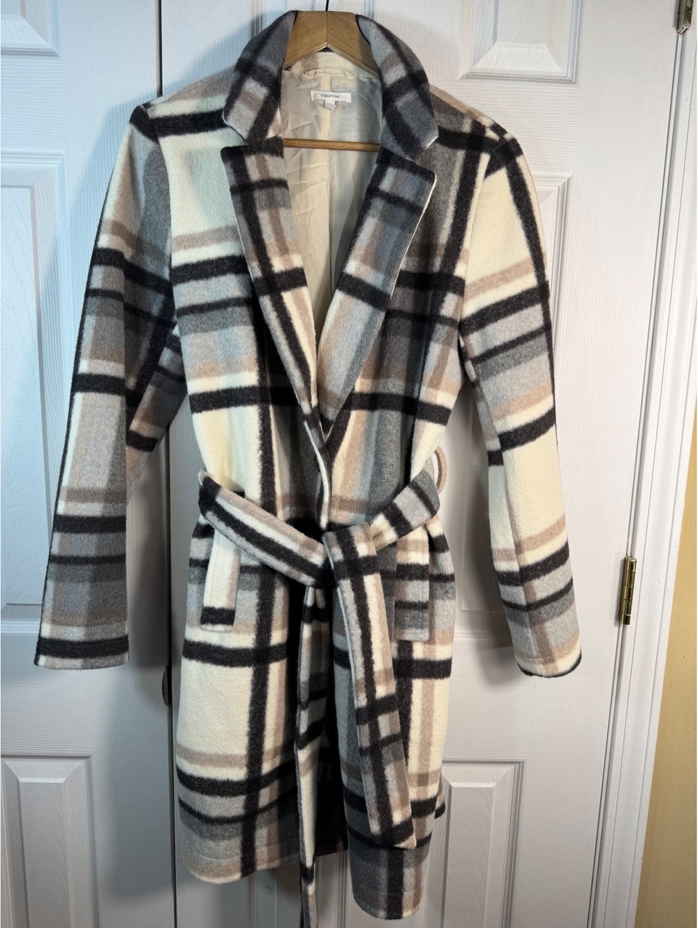 Maurices Women's Plaid Belted Long Coat Medium